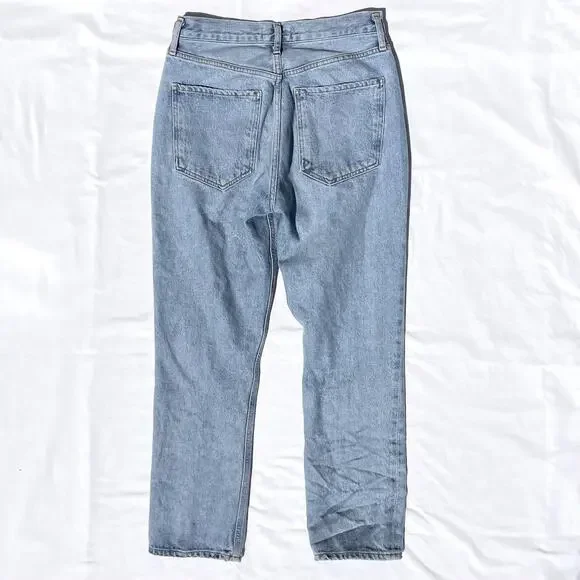 Agolde Riley Straight Leg Button Fly Jeans Womens 27 Blue Light Wash Organic - Picture 4 of 8